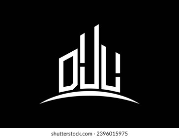 Letter DJL building vector monogram logo design template. Building Shape DJL logo.