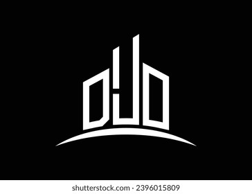 Letter DJO building vector monogram logo design template. Building Shape DJO logo.