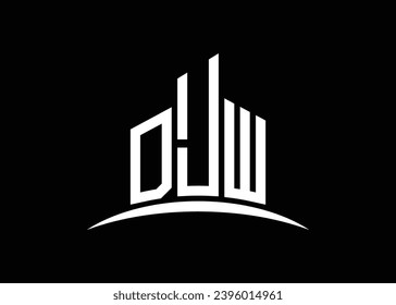 Letter DJW building vector monogram logo design template. Building Shape DJW logo.