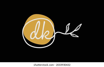 Letter DK or KD boho style botanical logo in flat minimal design symbol