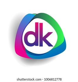 Letter DK logo with colorful splash background, letter combination logo design for creative industry, web, business and company.