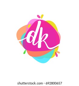Letter DK logo with colorful splash background, letter combination logo design for creative industry, web, business and company.