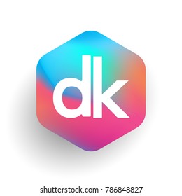Letter DK logo in hexagon shape and colorful background, letter combination logo design for business and company identity.
