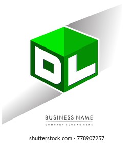 Letter DL logo in hexagon shape and green background, cube logo with letter design for company identity.
