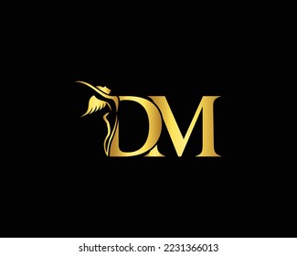 Letter DM Beautiful Woman Logo. Hair salon, brand, jewelry and cosmetics product feminine style silhouette.