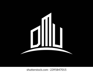 Letter DMU building vector monogram logo design template. Building Shape DMU logo.