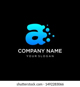 Letter A with dot shape. molecule and Lab Logo Design Element. perfect for technology, software, network and science brand. Liquid gradient shape, Alphabet ecology with water and dew drops. - vector