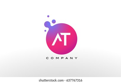 AT Letter Dots Logo Design with Creative Trendy Bubbles and Purple Magenta Colors.