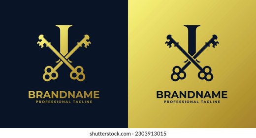 Carta I con logotipo de doble clave, adecuado para cualquier negocio relacionado con la clave con I inicial.