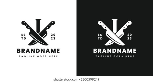 Logotipo de carta I de doble cuchillo, adecuado para cualquier negocio relacionado con cuchillo con yo inicial.
