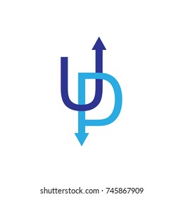 UP letter with up and down arrow logo design vector
