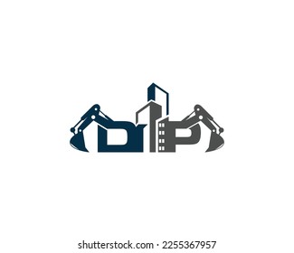 Letra DP Building Con Concepto De Diseño De Logotipo Excavator. Excavadoras Creativas, Máquinas de Construcción Ilustración Vector de Equipo Especial.