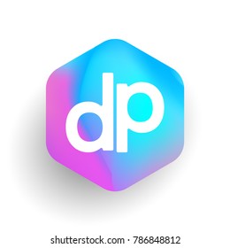 Letter DP logo in hexagon shape and colorful background, letter combination logo design for business and company identity.
