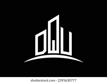 Letter DQU building vector monogram logo design template. Building Shape DQU logo.