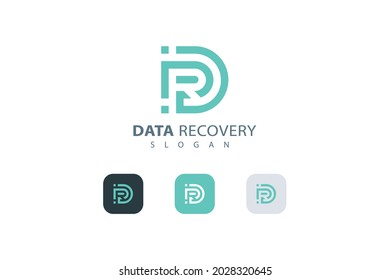 Letter DR Green Color Creative Combination Data Recovery Technological Simple And Line Art Logo