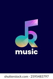 Letter dr music logo, initial dr and music note, combination logo with 3d colorful style isolated on blue background. 