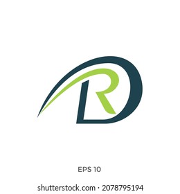 letter DR using b-spline.. in dark green and light green on white background for use in card, poster, banner designs.