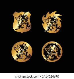 Letter A Dragon Monogram on shield fire and circle Logo Vector
