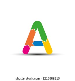 letter A is drawn from four colored arrows
