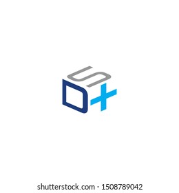 Letter DS PLUS logo with box shape icon design company. DS logo illustration vector template.
