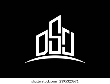 Letter DSJ building vector monogram logo design template. Building Shape DSJ logo.