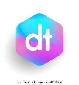 Letter DT logo in hexagon shape and colorful background, letter combination logo design for business and company identity.
