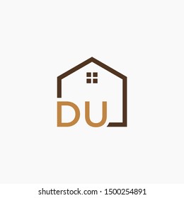 letter DU Line House Real Estate Logo. home initial D U concept. Construction logo template, Home and Real Estate icon. Housing Complex Simple Vector Logo Template. - vector