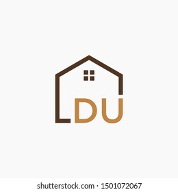 letter DU Line House Real Estate Logo. home initial D U concept. Construction logo template, Home and Real Estate icon. Housing Complex Simple Vector Logo Template. - vector
