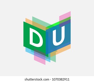Letter DU logo with colorful geometric shape, letter combination logo design for creative industry, web, business and company.