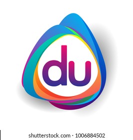 Letter DU logo with colorful splash background, letter combination logo design for creative industry, web, business and company.
