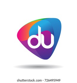 Letter DU logo with colorful splash background, letter combination logo design for creative industry, web, business and company.