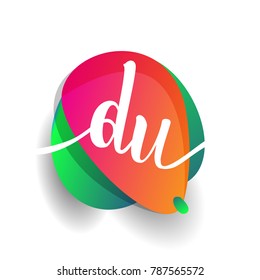 Letter DU logo with colorful splash background, letter combination logo design for creative industry, web, business and company.