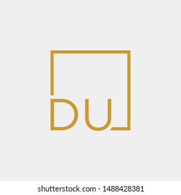 letter DU Logo design with square frame line art. business consulting concept. studio icon - vector