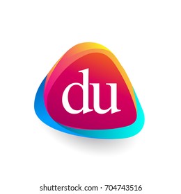 Letter DU logo in triangle shape and colorful background, letter combination logo design for company identity.