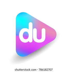 Letter DU logo in triangle shape and colorful background, letter combination logo design for business and company identity.
