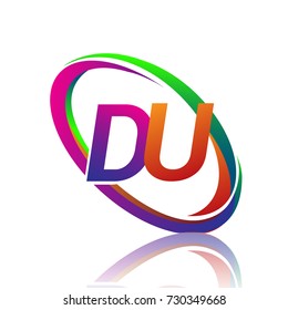 letter DU logotype design for company name colorful swoosh. vector logo for business and company identity.
