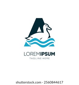 Letter A Duck Logo Design Vector Icon Graphic Emblem Illustration 