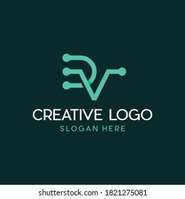 Letter DV Circuit Abstract Modern Technology Logo