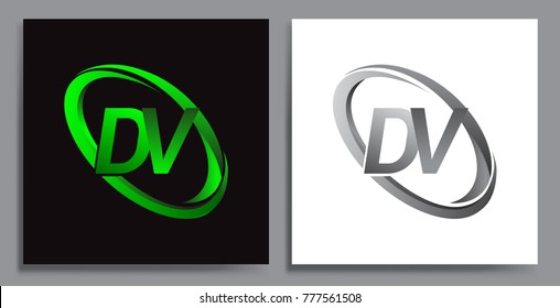 letter DV logotype design for company name colored Green swoosh and grey. vector set logo design for business and company identity.
