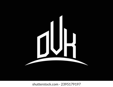 Letter DVK building vector monogram logo design template. Building Shape DVK logo.