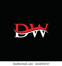 Letter DW Linked Logo Design White Red With Black Background. Initial DW Logo Template