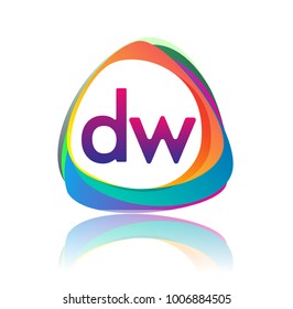 Letter DW logo with colorful splash background, letter combination logo design for creative industry, web, business and company.