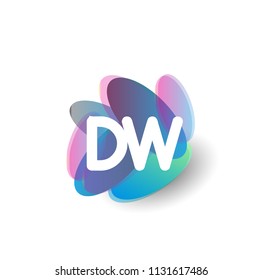 Letter DW logo with colorful splash background, letter combination logo design for creative industry, web, business and company.