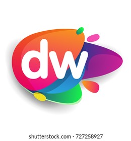 Letter DW logo with colorful splash background, letter combination logo design for creative industry, web, business and company.