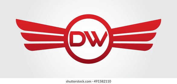 Letter DW Winged Logo Color Red