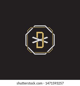 Letter DX D X XD initial monogram logo classic style with emblem hexagon line isolated on black background and gold silver colors combination