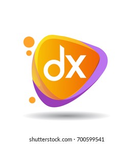 Letter DX logo in triangle splash and colorful background, letter combination logo design for creative industry, web, business and company.