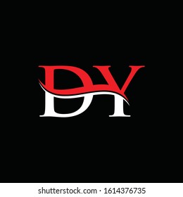 Letter DY Linked Logo Design White Red With Black Background. Initial DY Logo Template