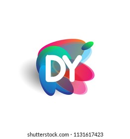 Letter DY logo with colorful splash background, letter combination logo design for creative industry, web, business and company.