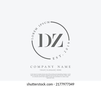 Letra DZ Logo de escritura manual inicial con firma y estilo dibujado a mano.